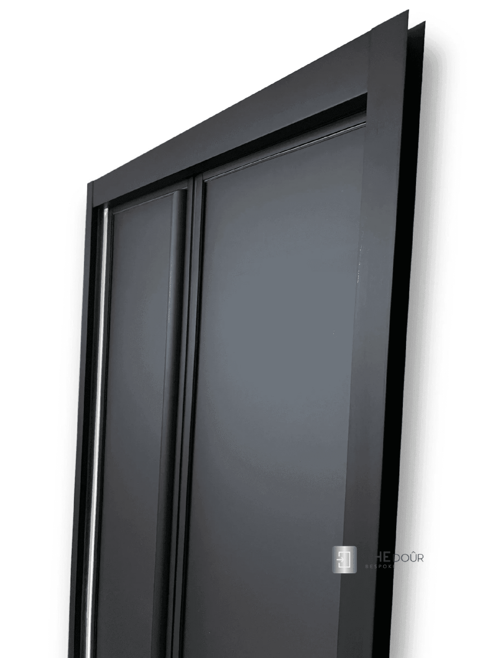 Black FOLdoûr Bi Fold Accordion Aluminium Frame Black Frosted Acrylic Shower Screen Door Designed for a Campervan - THEdoûr Bespoke