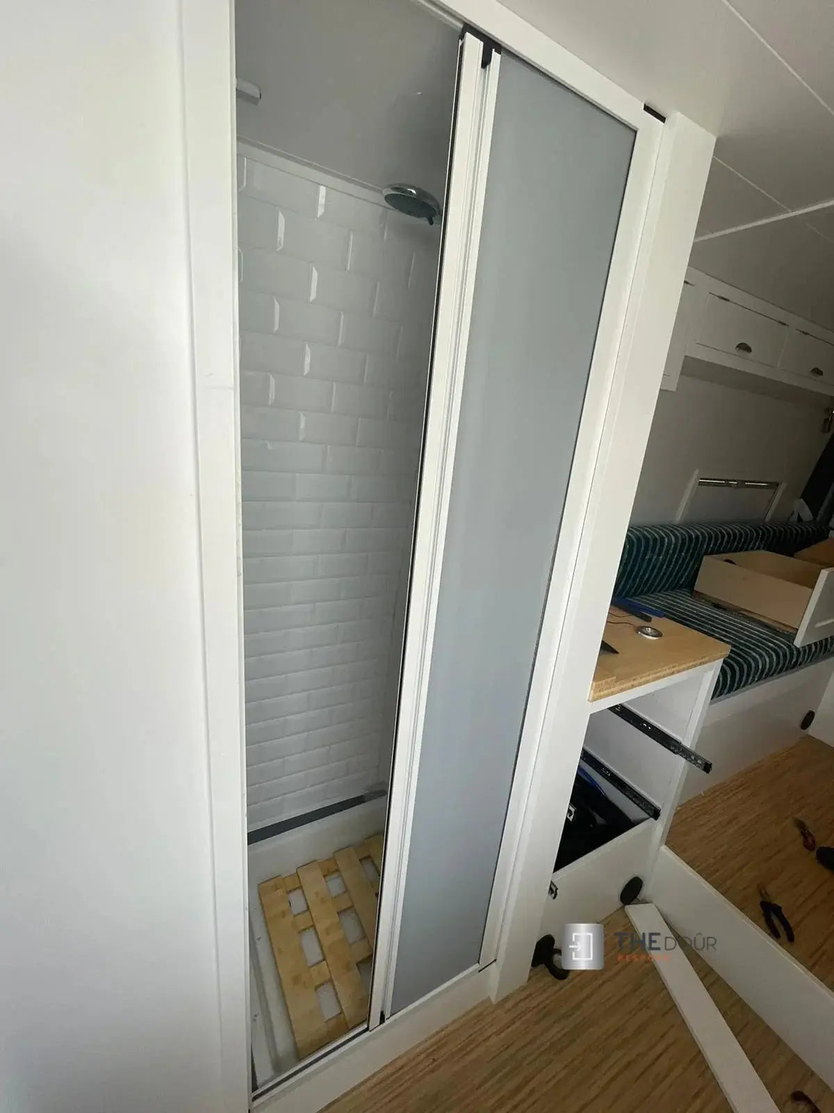 ROLdour Single Retractable door kit - Gloss Black frame-TAMdour-Dark grey,door,Drak grey,retractable dark grey door,ROLdour,shower,shower door