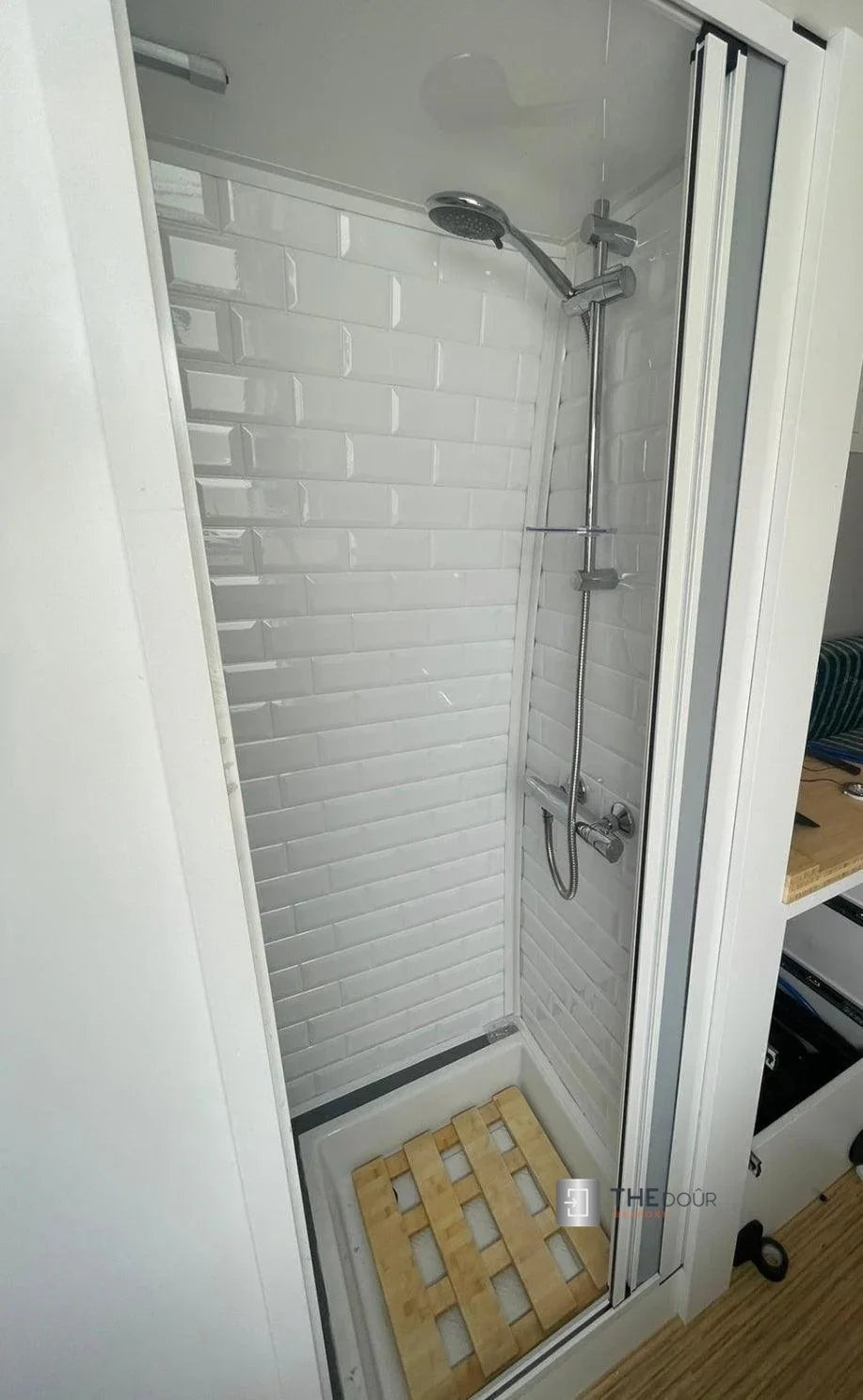 ROLdour Single Retractable door kit - Gloss White frame-TAMdour-Dark grey,door,Drak grey,retractable dark grey door,ROLdour,shower,shower door