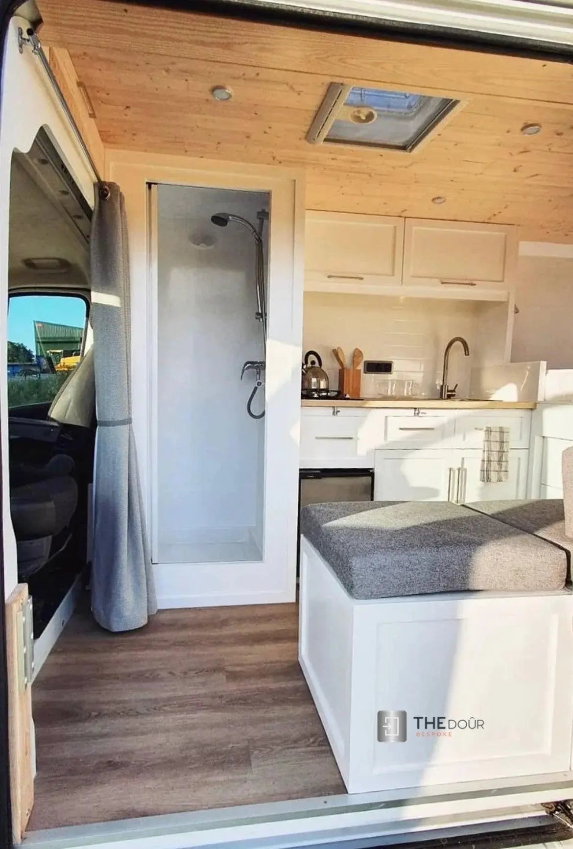 ROLdour Single Retractable door kit - Gloss White frame-TAMdour-Dark grey,door,Drak grey,retractable dark grey door,ROLdour,shower,shower door