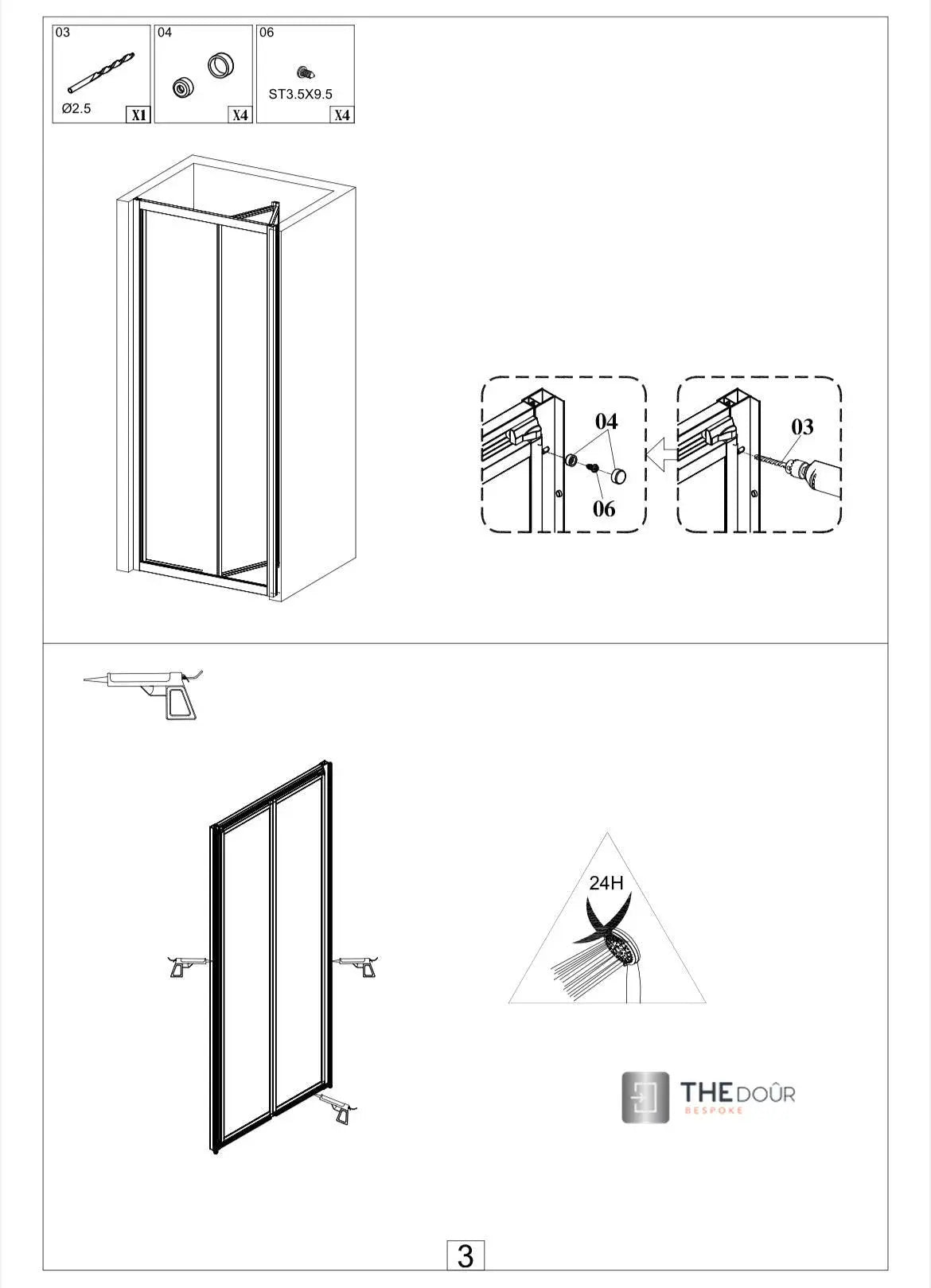 White FOLdoûr Bi Fold Accordion Aluminium Frame Frosted White Acrylic Shower Screen Door Designed for a Campervan FOLdoûr