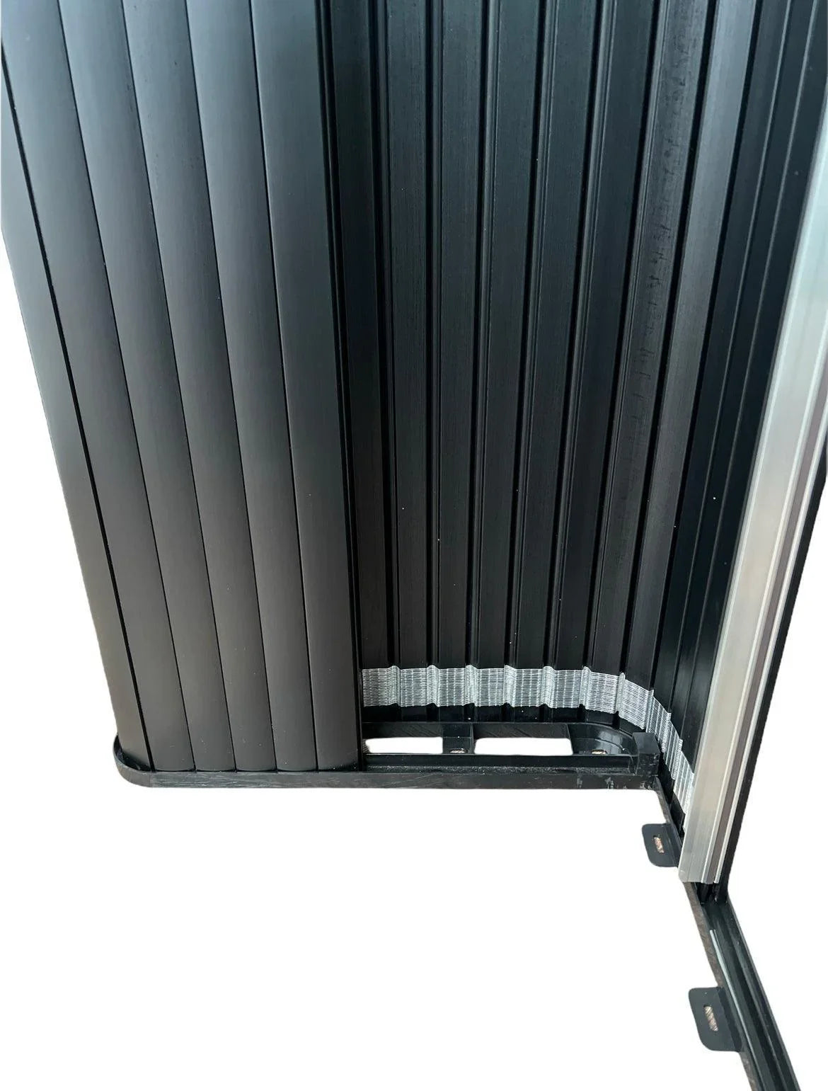 Horizontal Slide Tambour Door Silver kit - 1000mm up to 1600mm tall Spiral track-TAMdour-Black door,Black door black handle,black door white handle,black door with silver handle,Black door with white handle,cupboard door,door,horizontal slide,kitchen door,shower,shower door,Tambour door,Tambour shower door