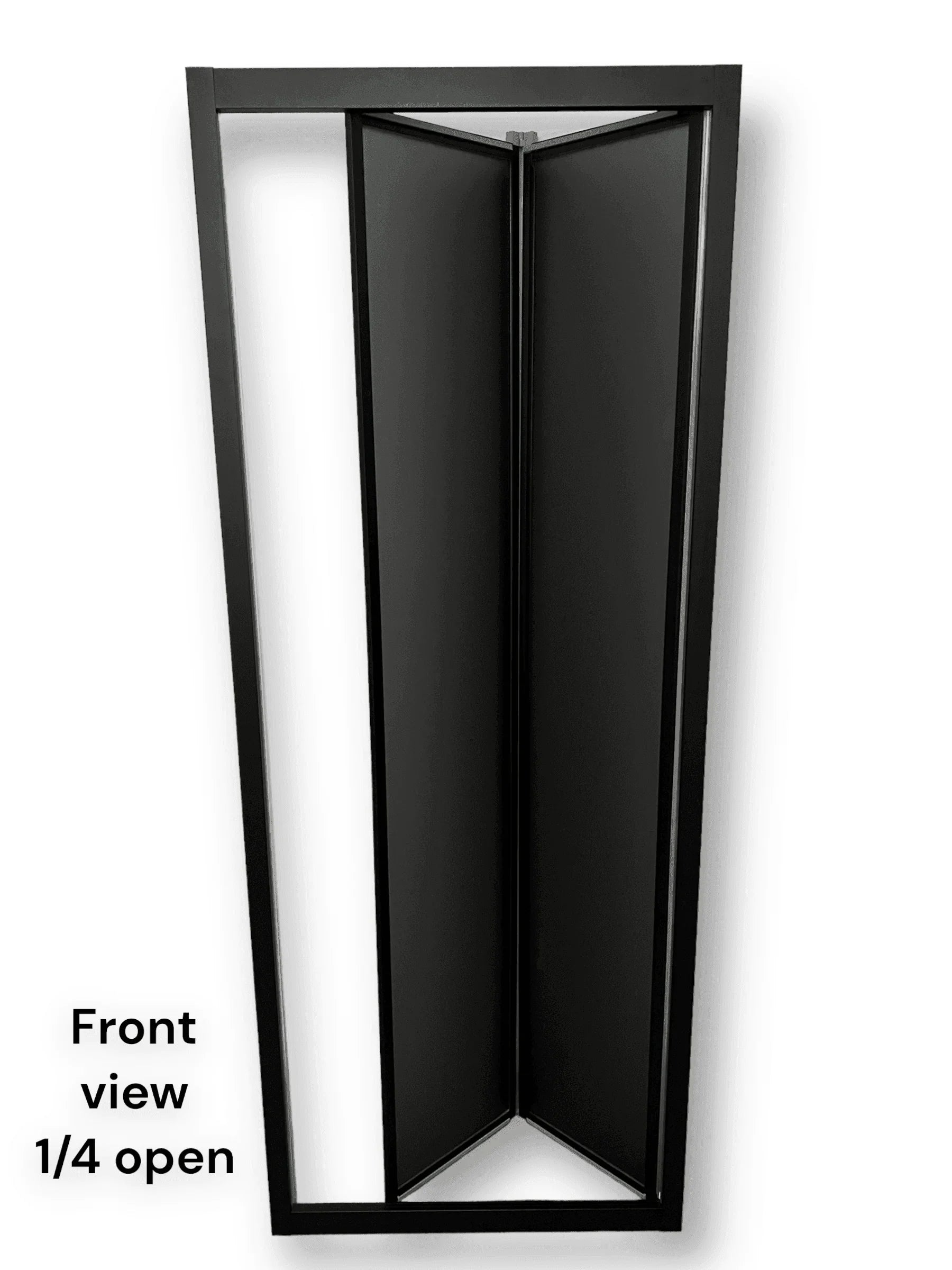 Black FOLdoûr Bi Fold Accordion Aluminium Frame Black Frosted Acrylic Shower Screen Door Designed for a Campervan - THEdoûr Bespoke