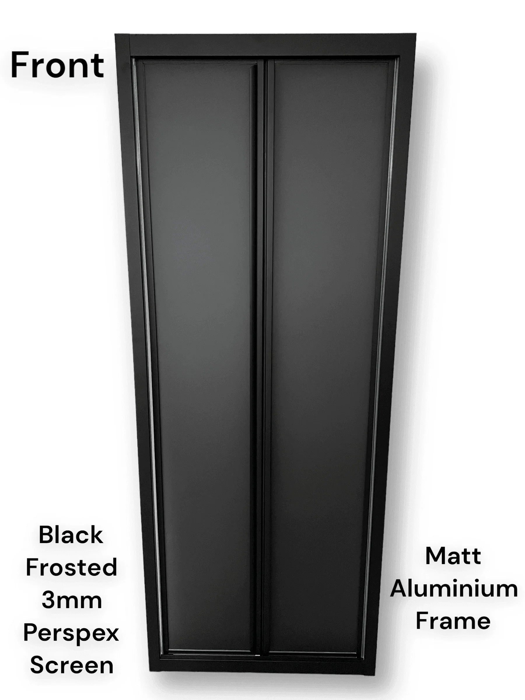 Black FOLdoûr Bi Fold Accordion Aluminium Frame Black Frosted Acrylic Shower Screen Door Designed for a Campervan - THEdoûr Bespoke