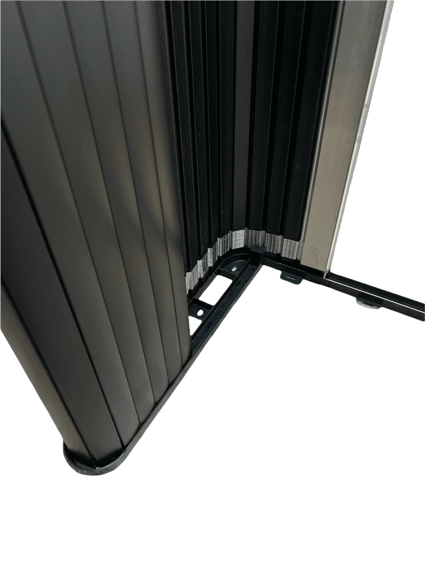 Horizontal Slide Tambour Door Silver kit - 1000mm up to 1600mm tall Spiral track-TAMdour-Black door,Black door black handle,black door white handle,black door with silver handle,Black door with white handle,cupboard door,door,horizontal slide,kitchen door,shower,shower door,Tambour door,Tambour shower door