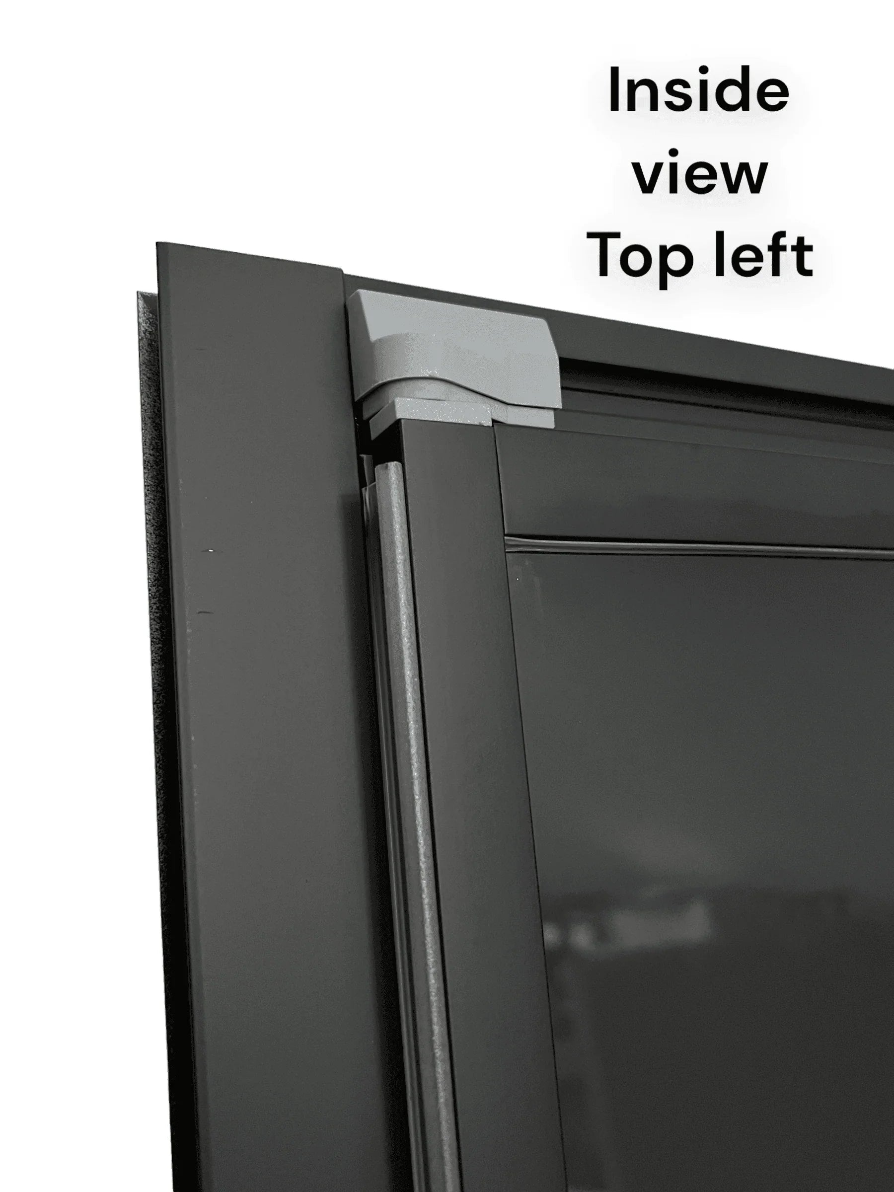 Black FOLdoûr Bi Fold Accordion Aluminium Frame Black Frosted Acrylic Shower Screen Door Designed for a Campervan - THEdoûr Bespoke