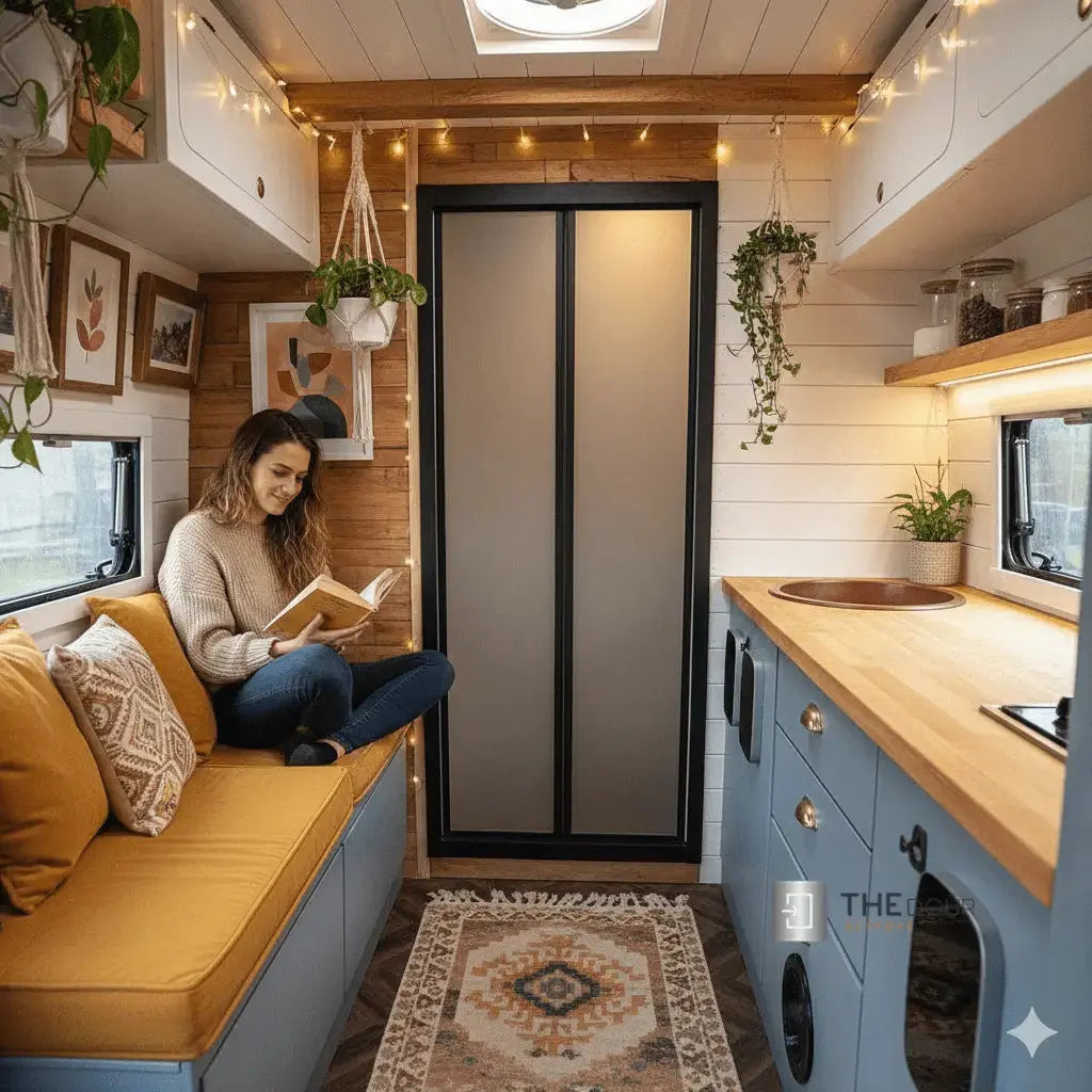 FOLdoûr Bi-Folding Lightweight Campervan Shower Door THEdoûr Bespoke