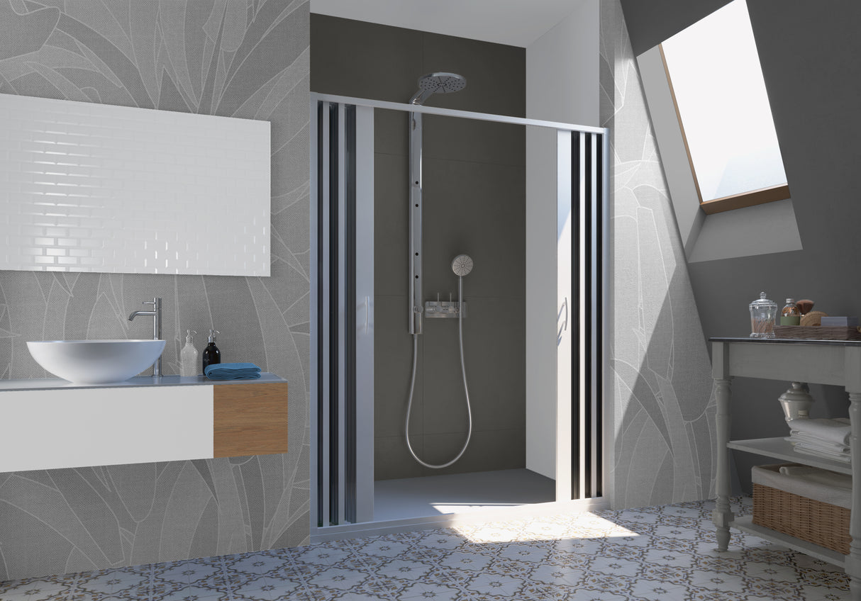 FLEXdoûr Folding PVC Shower Enclosure Doors Central Opening 1850mm Height x Various Reducible Width "Made in Italy"