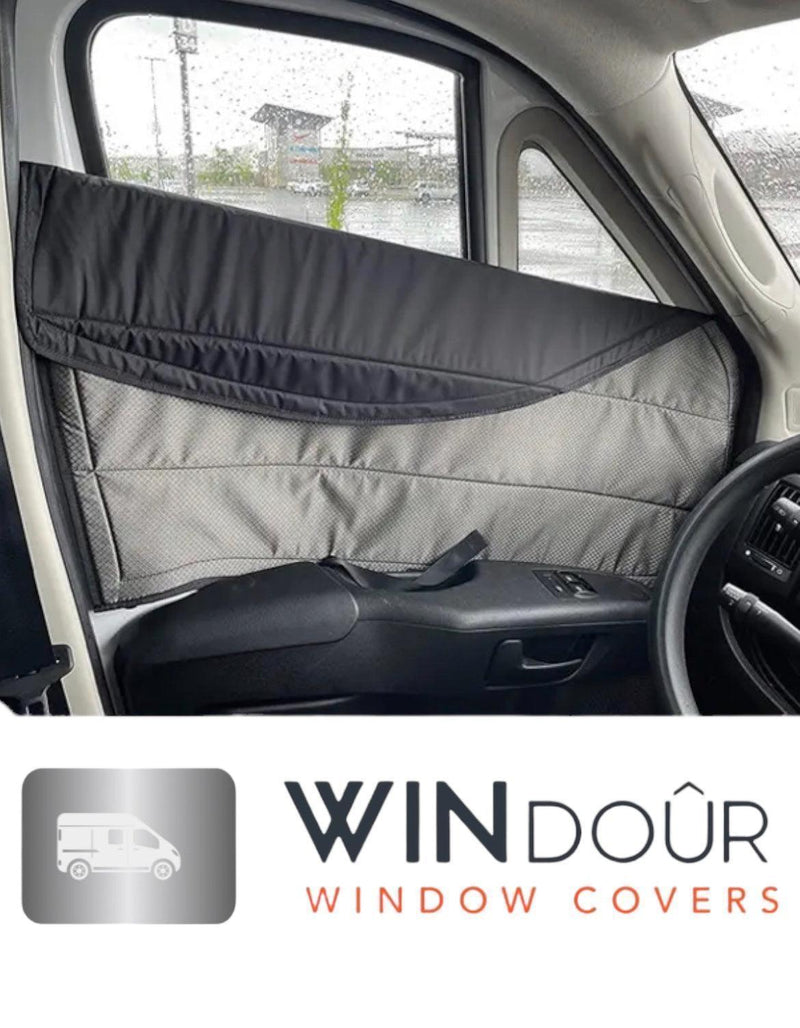 Load image into Gallery viewer, WINdoûr Insulated ￼Magnetic Window Covers for All Sprinter Models, A Pair of ￼Blackout Covers with added Mosquito Nets for Driver &amp; Passenger side Doors.
