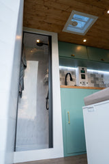 ROLdour Duschtür-Set, glänzend grau, einziehbar, wasserdicht, für Wohnmobile und Wohnmobile, Tambour-Alternative 