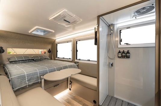 ROLdour Light Brown Retractable Waterproof Campervan, RV Shower door kit Tambour Alternative