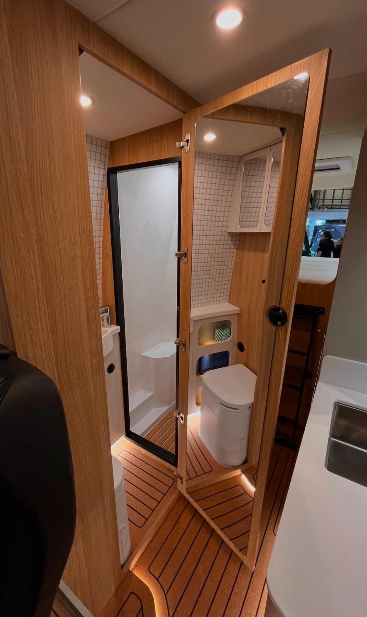 ROLdour Campervan / RV Shower Door - Custom Made to the MM Choose from 1600mm to 1799mm Tall x 500mm up to 1000mm Wide Frame. Various Colour Frames & Fabrics