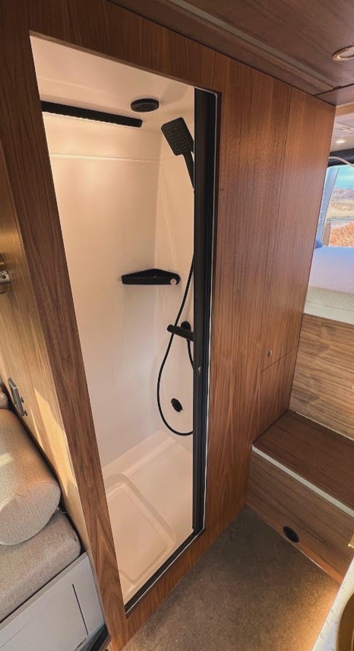 ROLdour Campervan / RV Shower Door - Custom Made to the MM Choose from 1600mm to 1799mm Tall x 500mm up to 1000mm Wide Frame. Various Colour Frames & Fabrics