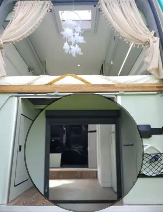 ROLdour Gloss Black Retractable Waterproof Campervan, RV Shower door kit Tambour Alternative