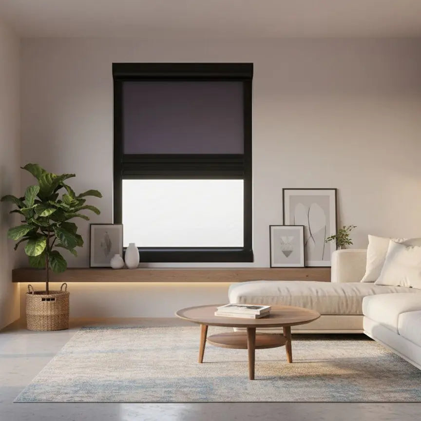 ROLdoûr Slimline Duo - Vertical Blind – Blackout Retractable Fabric & Net, Made to Measure (1000mm–1500mm Wide x 1000mm–1500mm Tall) TAMdour