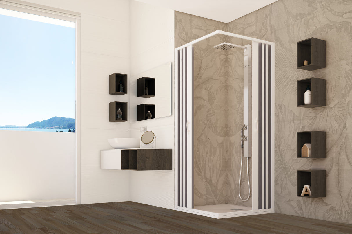 FLEXdoûr Corner Folding PVC Shower Enclosure Doors with central Opening 1850mm Height x Various Reducible Width "Made in Italy"