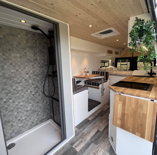 ROLdour Dark Grey Retractable Waterproof Campervan, RV Shower door kit Tambour Alternative