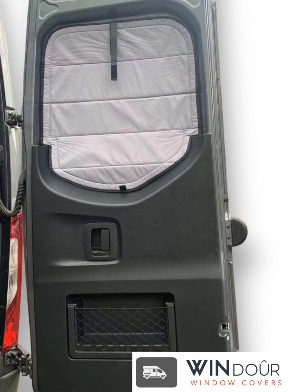 WINdoûr insulated￼ Blackout Covers with Large Net Storage Pocket. Window Covers for Sprinter Rear Doors