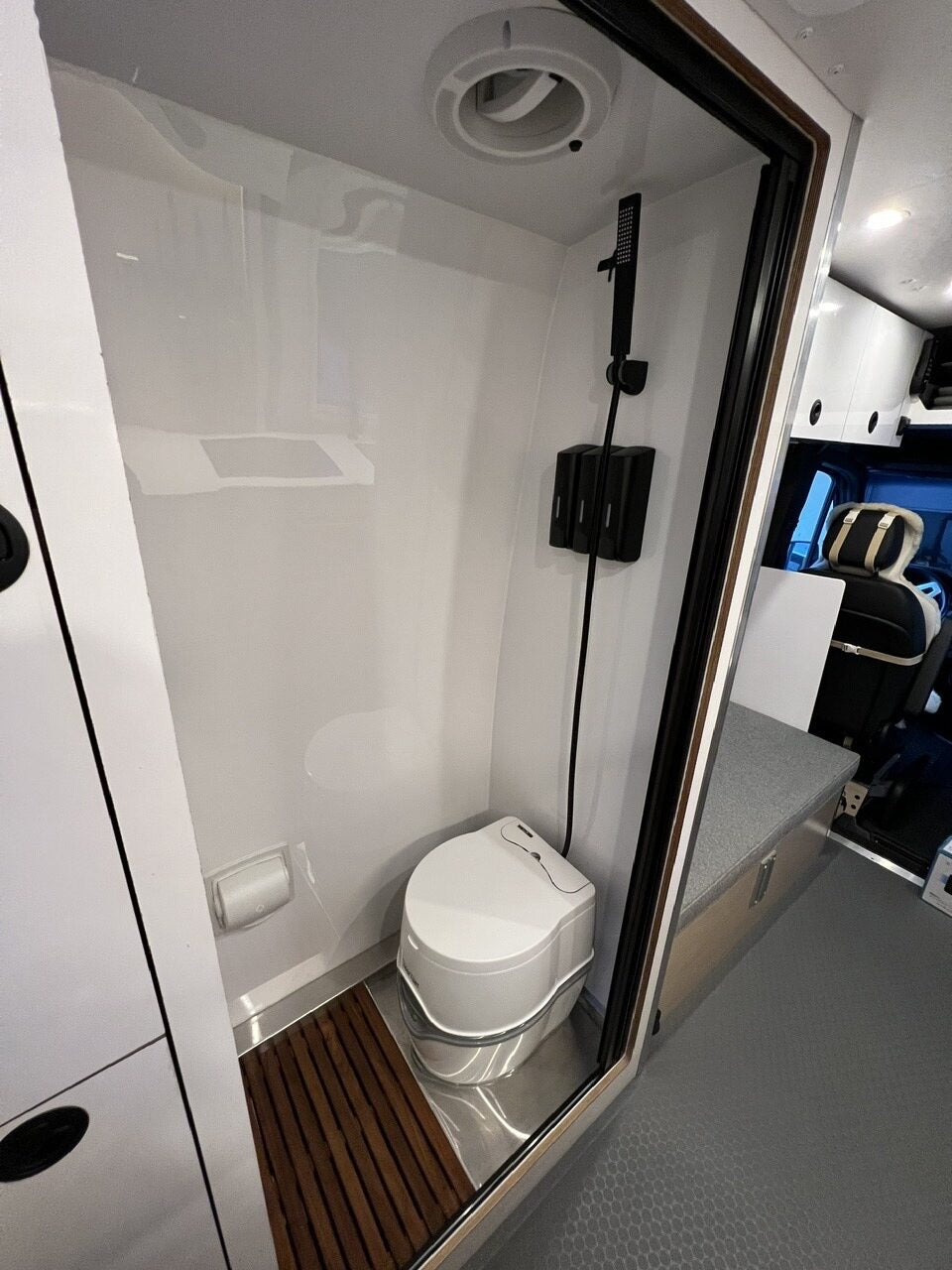 ROLdour Gloss Grey Retractable Waterproof Campervan, RV Shower door kit Tambour Alternative