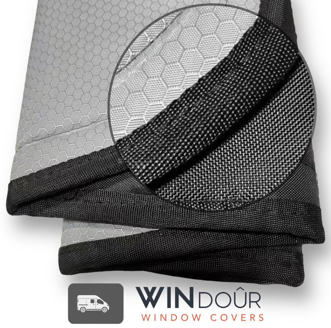 WINdoûr insulated￼ Magnetic Window Covers for All Sprinter Models, Rear Barn Door A Pair of, Blackout Covers with Large Net Accessory ￼Storage Pocket.