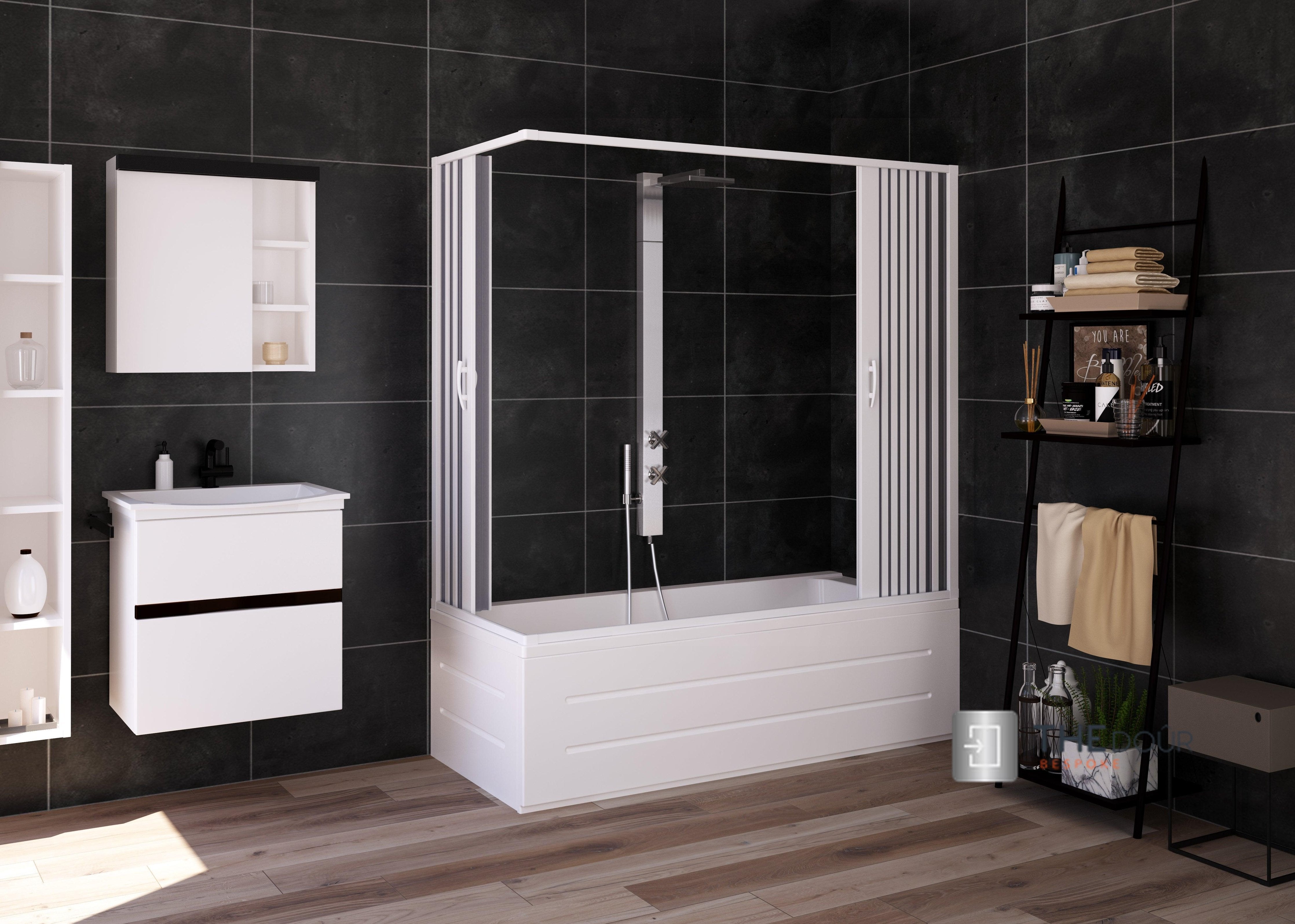 FLEXdoûr Folding PVC Bath Enclosure Doors - Central Opening, Corner Shower, 1500mm Height x 1700mm Adjustable Width | Made in Italy