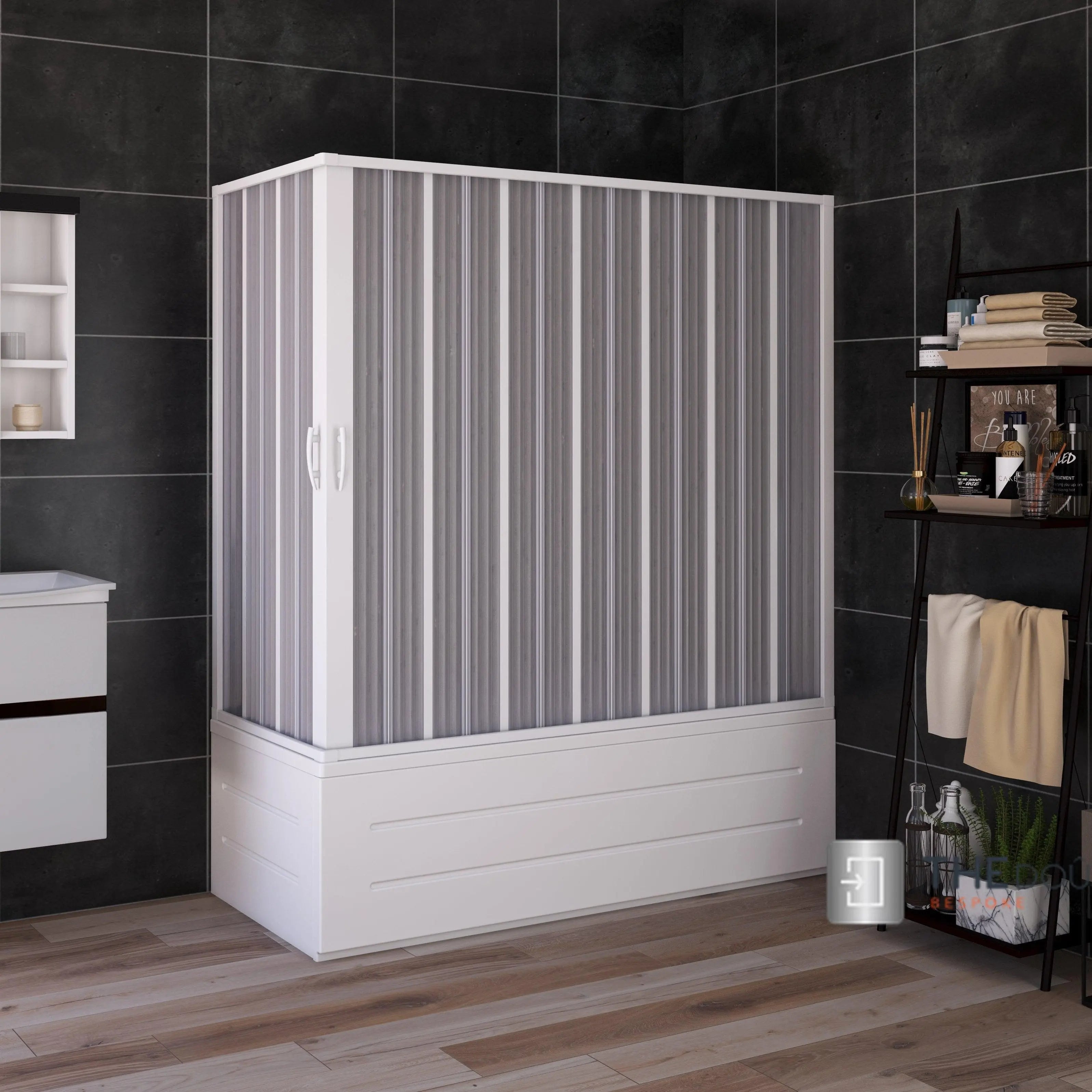 FLEXdoûr Folding PVC Bath Enclosure Doors - Central Opening, Corner Shower, 1500mm Height x 1700mm Adjustable Width | Made in Italy THEdoûr Bespoke