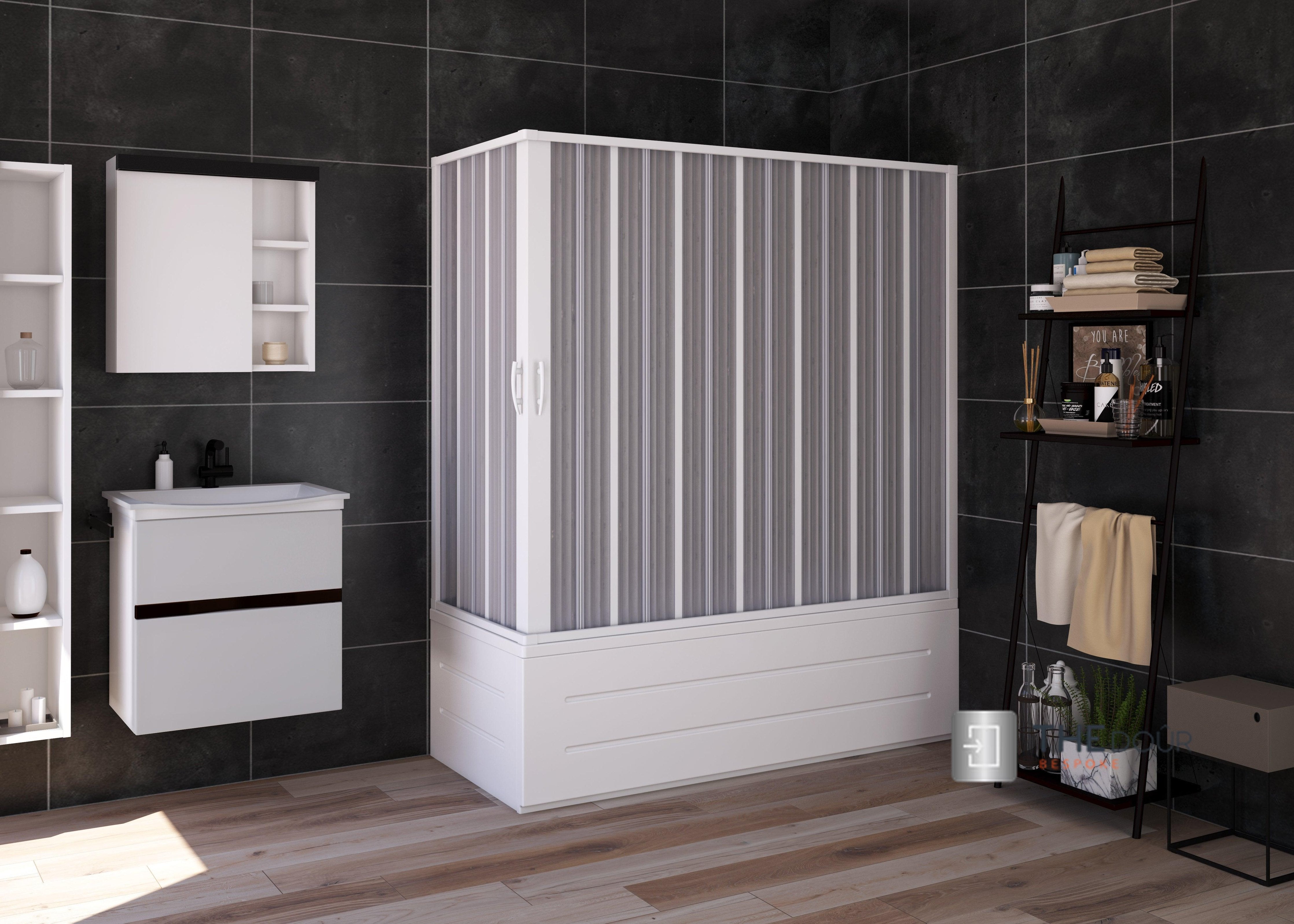 FLEXdoûr Folding PVC Bath Enclosure Doors - Central Opening, Corner Shower, 1500mm Height x 1700mm Adjustable Width | Made in Italy