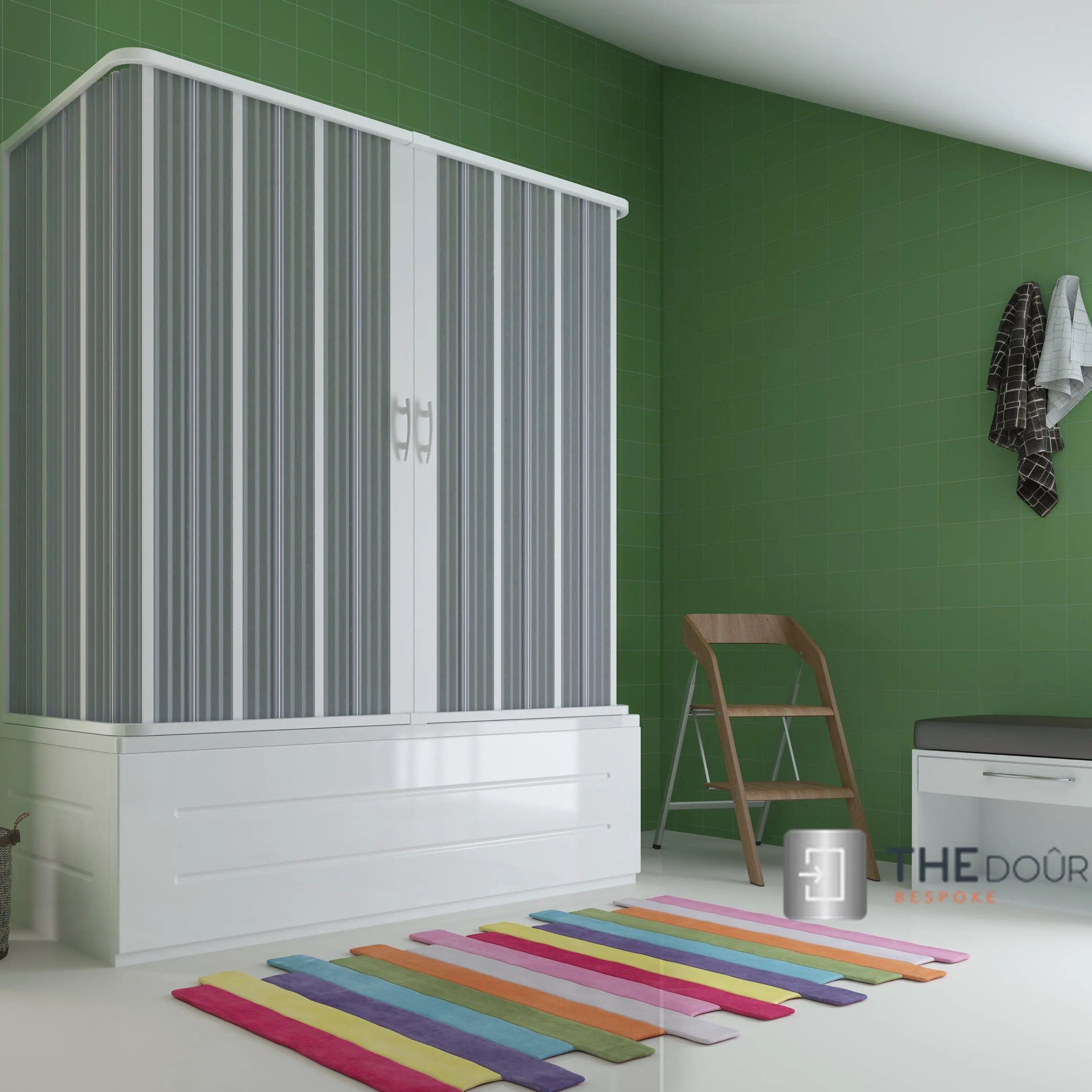 FLEXdoûr Folding PVC Bath Enclosure Doors - Central Opening, Three Sided Shower Screen, 1500mm Height x 1700mm Adjustable Width | Made in Italy THEdoûr Bespoke