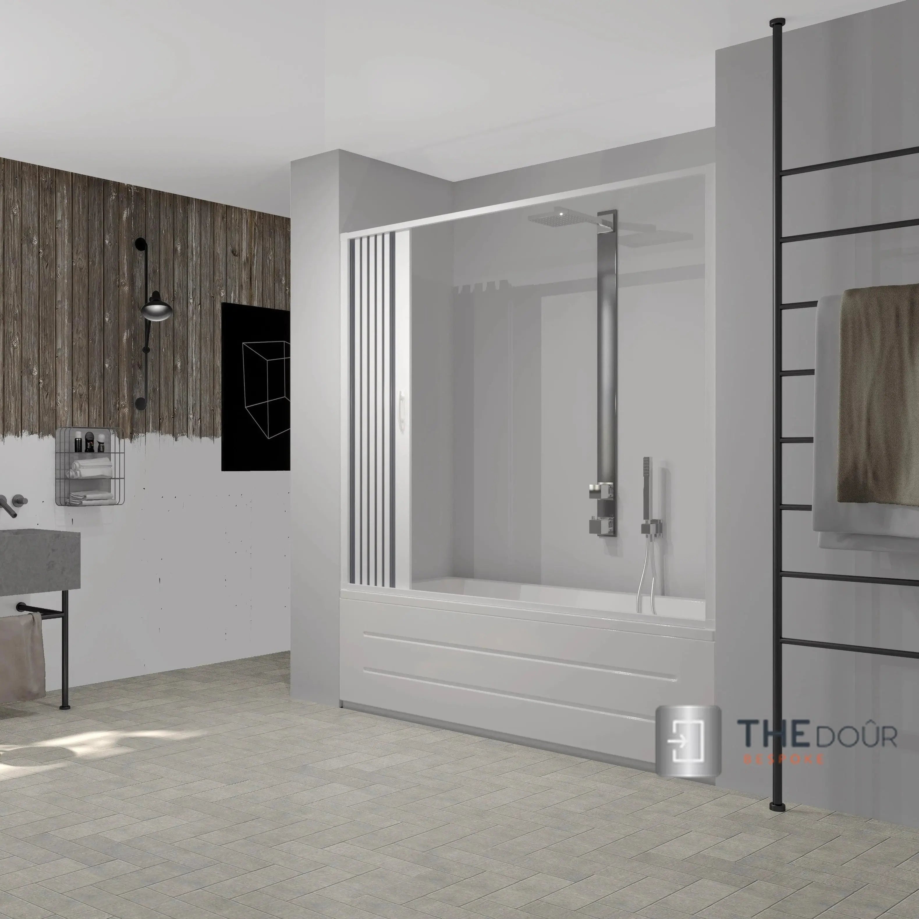 FLEXdoûr Folding PVC Bath Enclosure Doors - Side Opening, 1500mm Height x 1700mm Width (Adjustable to 1400mm) | Made in Italy THEdoûr Bespoke