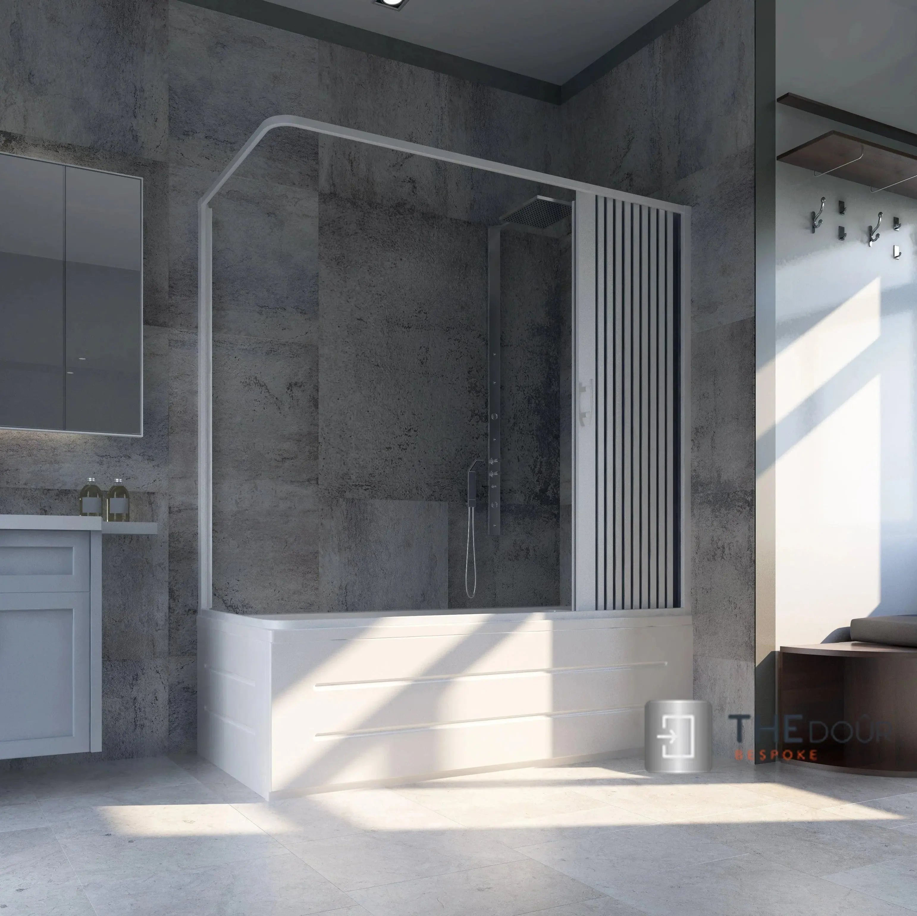 FLEXdoûr Folding PVC Bath Enclosure Doors - Side Opening, Corner Shower, 1500mm Height x 1700mm Adjustable Width | Made in Italy THEdoûr Bespoke