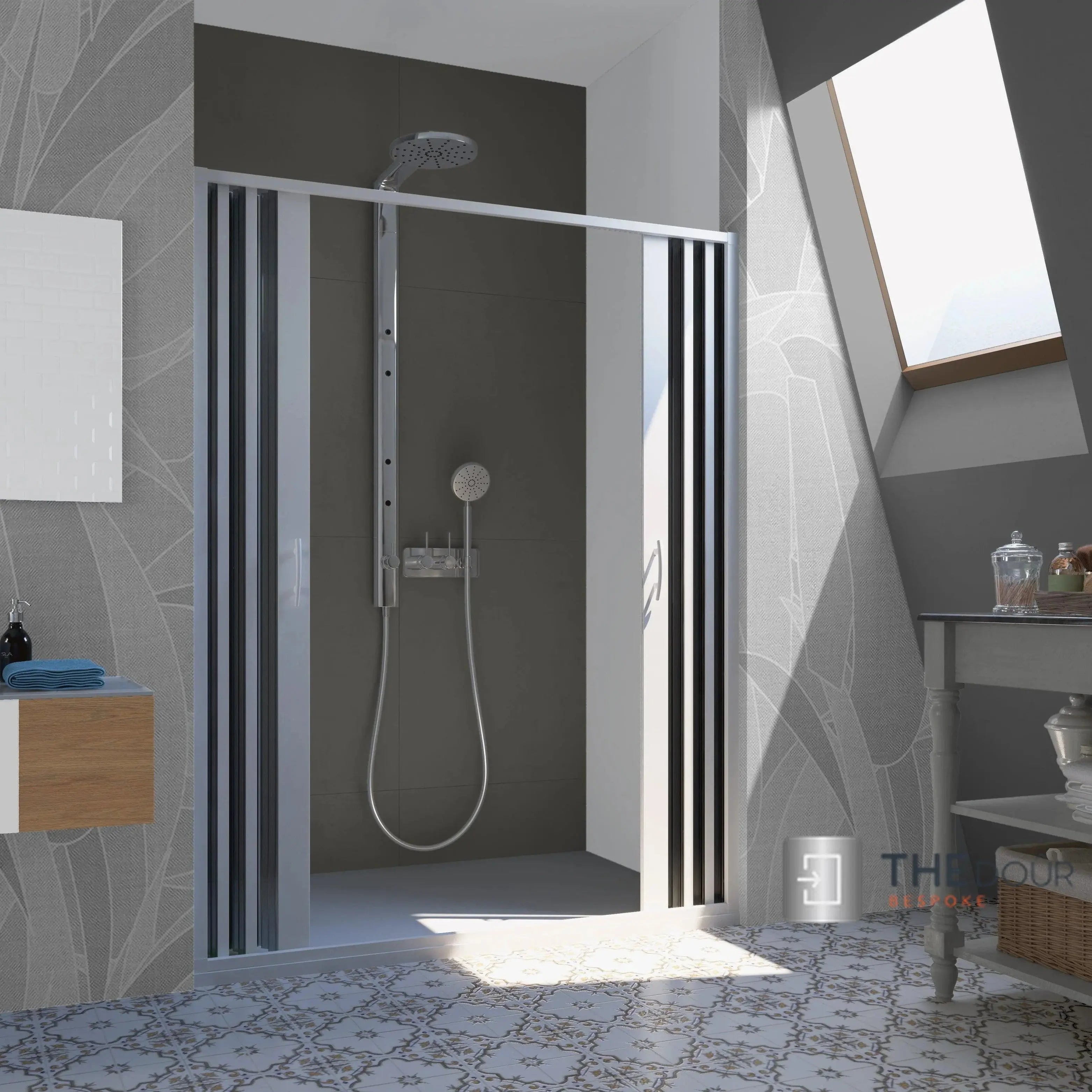 FLEXdour Folding PVC Shower Enclosure Doors Central Opening 1850mm Height x Various Width THEdoûr Bespoke