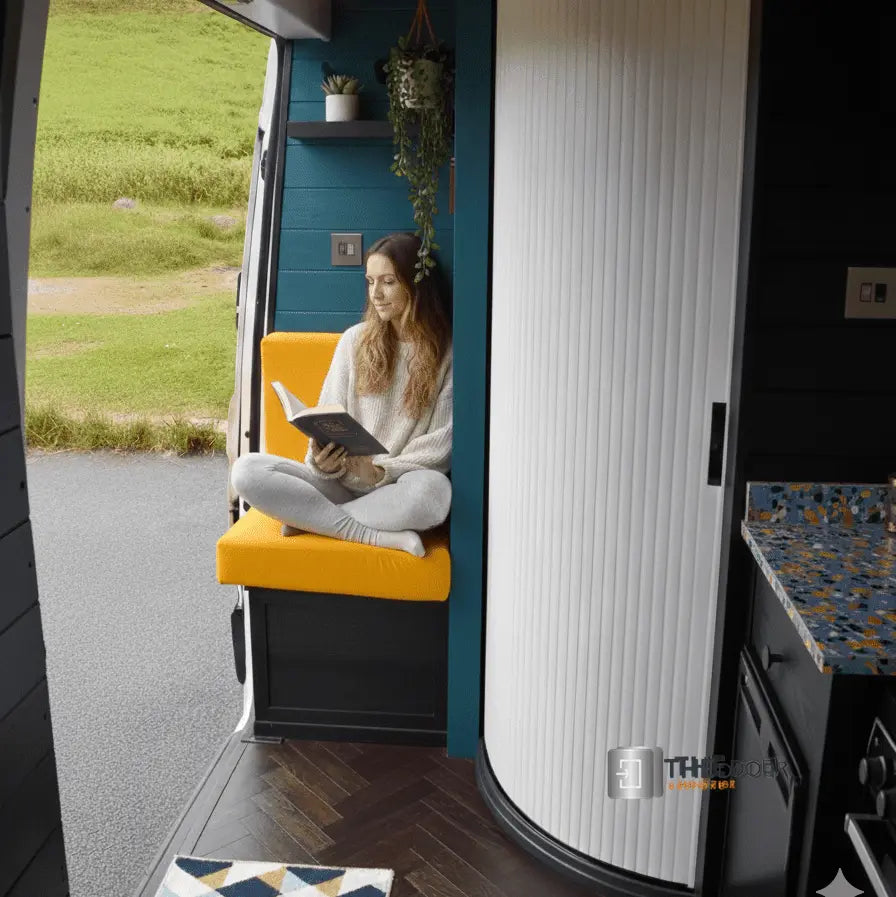 TAMdoûr Tambour Door Kit Cut 1850mm x 700mm with Flex Track for Straight Slide with 90 degree turn or Curved Close Finish THEdoûr Bespoke