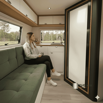 ROLdour أسود لامع قابل للسحب كامبرفان مقاوم للماء ، طقم باب دش RV بديل تامبور