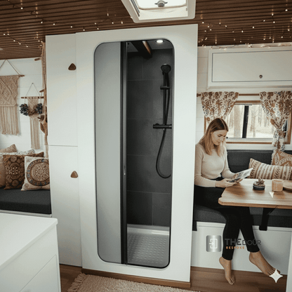 ROLdour أسود لامع قابل للسحب كامبرفان مقاوم للماء ، طقم باب دش RV بديل تامبور