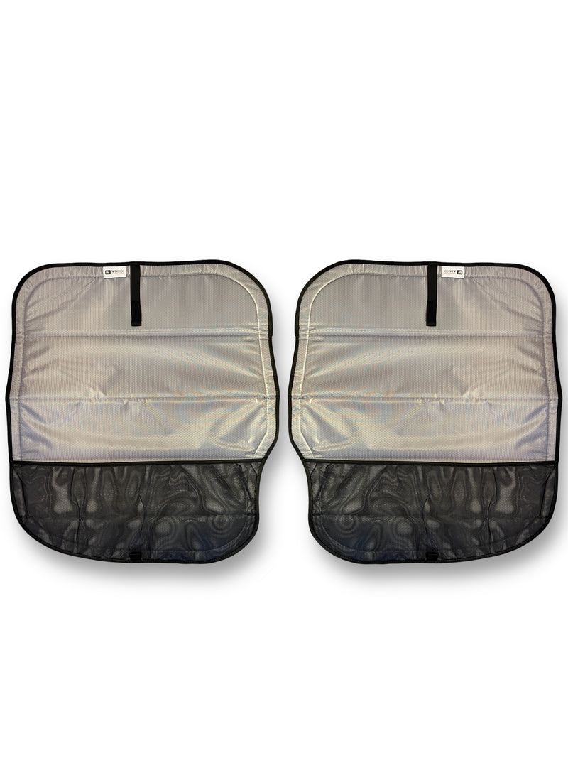 Load image into Gallery viewer, WINdoûr insulated￼ Magnetic Window Covers for All Sprinter Models, Rear Barn Door A Pair of, Blackout Covers with Large Net Accessory ￼Storage Pocket.

