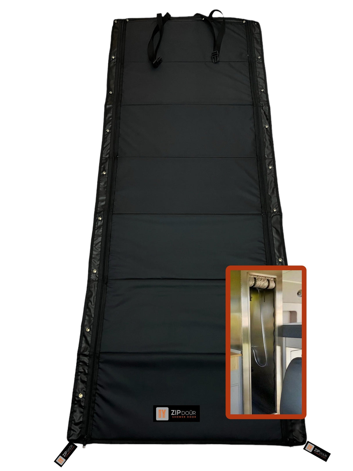 ZIPdoûr Shower Door 4x4 Camper Van / RV Double Insulated Zip Close for 1800 x 600mm Opening