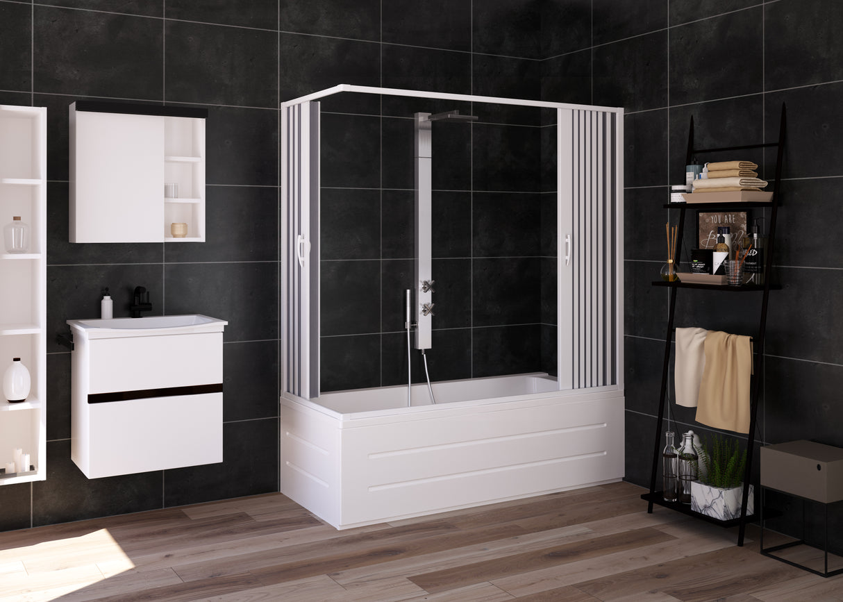 FLEXdoûr Folding PVC Bath Enclosure Doors - Central Opening, Corner Shower, 1500mm Height x 1700mm Adjustable Width | Made in Italy