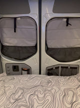 WINdoûr insulated￼ Blackout Covers with Large Net Storage Pocket. Window Covers for Sprinter Rear Doors