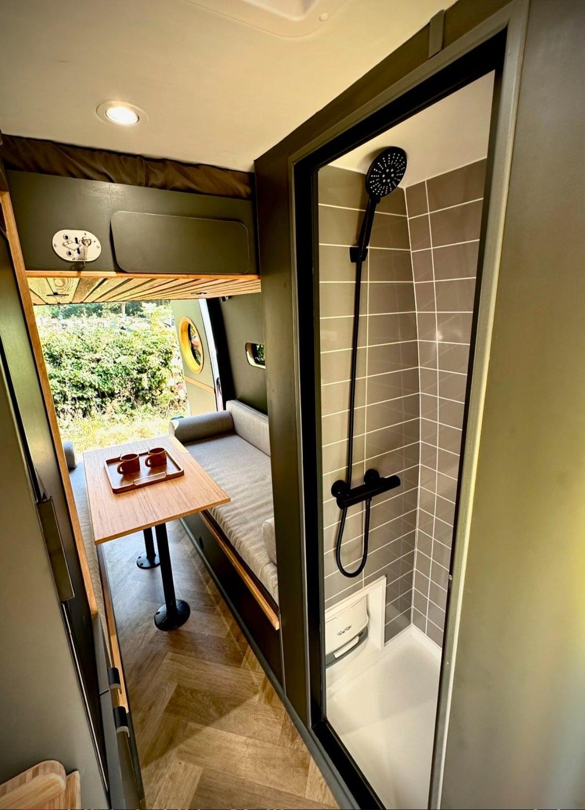 ROLdour Campervan / RV Shower Door - Custom Made to the MM Choose from 1600mm to 1799mm Tall x 500mm up to 1000mm Wide Frame. Various Colour Frames & Fabrics