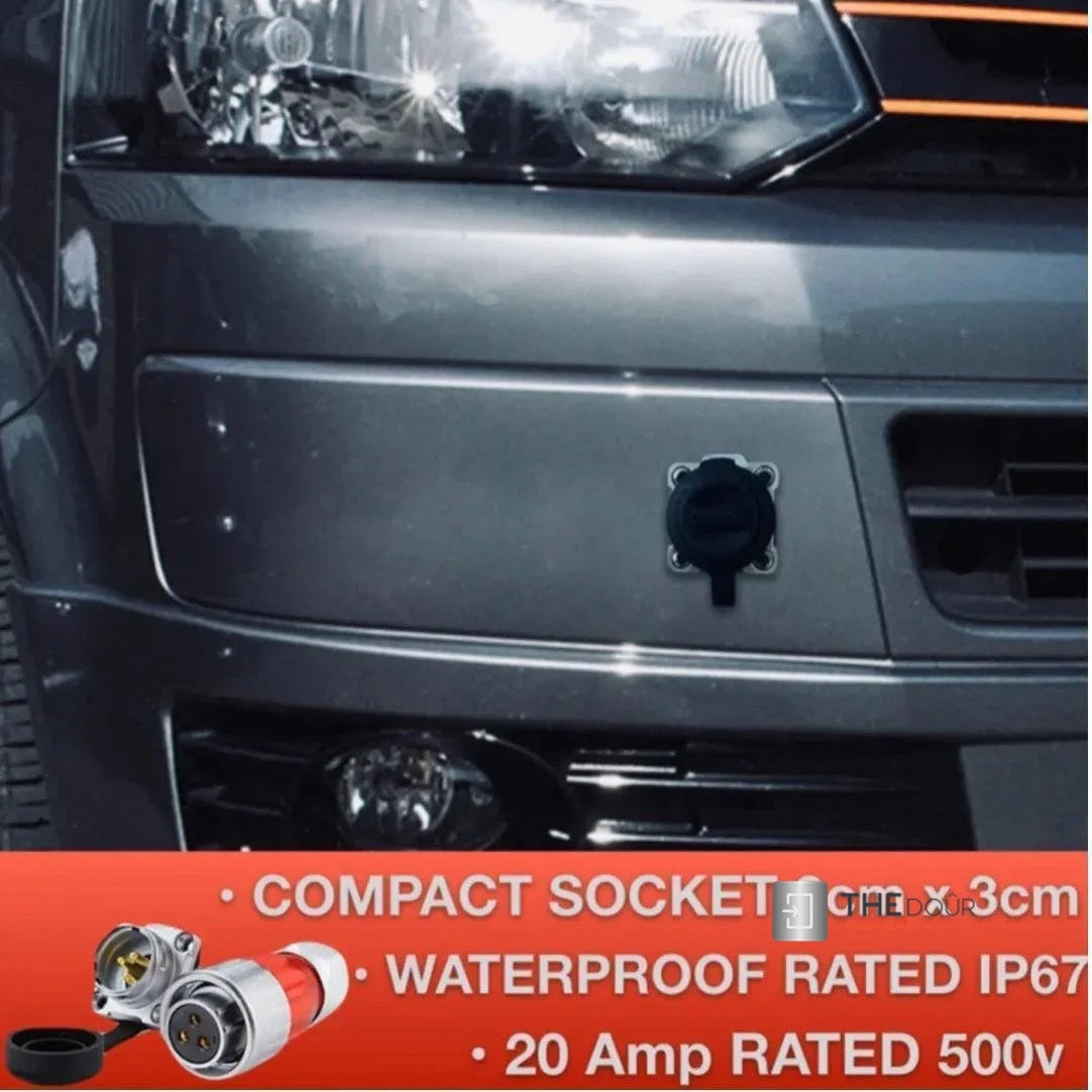 IP67 COMPACT Surface Mounted 240v Electric Hookup, Red & Chrome.