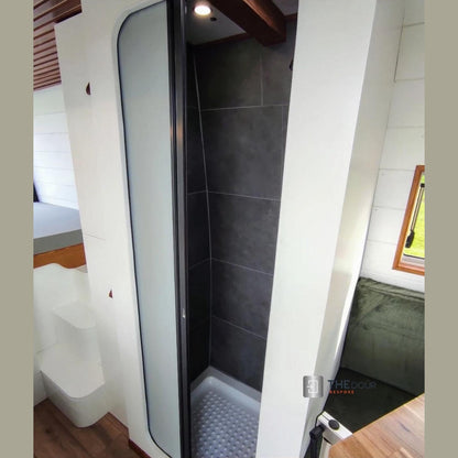ROLdour Gloss Black Intrekbare waterdichte camper, RV Douchedeur kit Tambour Alternative