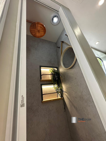 ROLdour Gloss Black Intrekbare waterdichte camper, RV Douchedeur kit Tambour Alternative