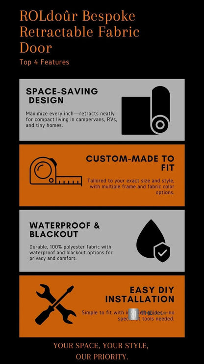 ROLdour Campervan / RV Shower Door PRE MADE 1800mm Tall x 1000mm Self Cut Width
