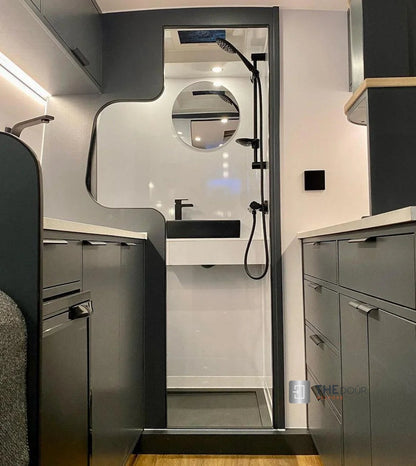 ROLdour Dark Grey Retractable Waterproof Campervan, RV Shower door kit Tambour Alternative