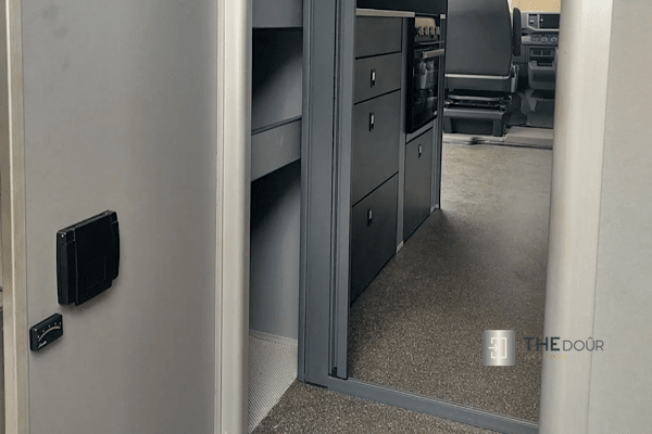 ROLdour Duschtür-Set, glänzend schwarz, einziehbar, wasserdicht, für Wohnmobile und Wohnmobile, Tambour-Alternative