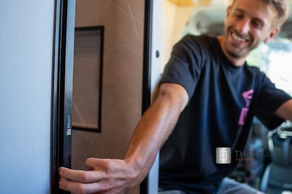 ROLdour Duschtür-Set, glänzend schwarz, einziehbar, wasserdicht, für Wohnmobile und Wohnmobile, Tambour-Alternative