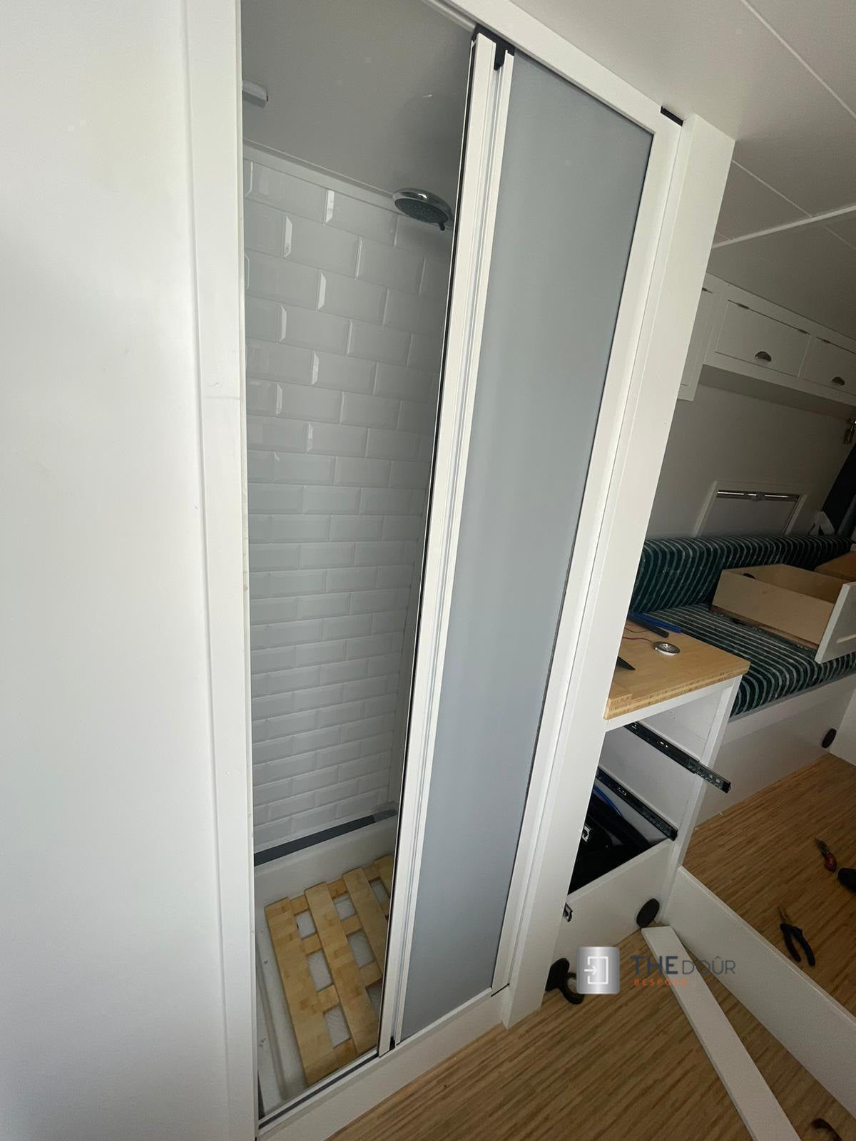 ROLdour Single Retractable door kit - Gloss Black frame-TAMdour-Dark grey,door,Drak grey,retractable dark grey door,ROLdour,shower,shower door