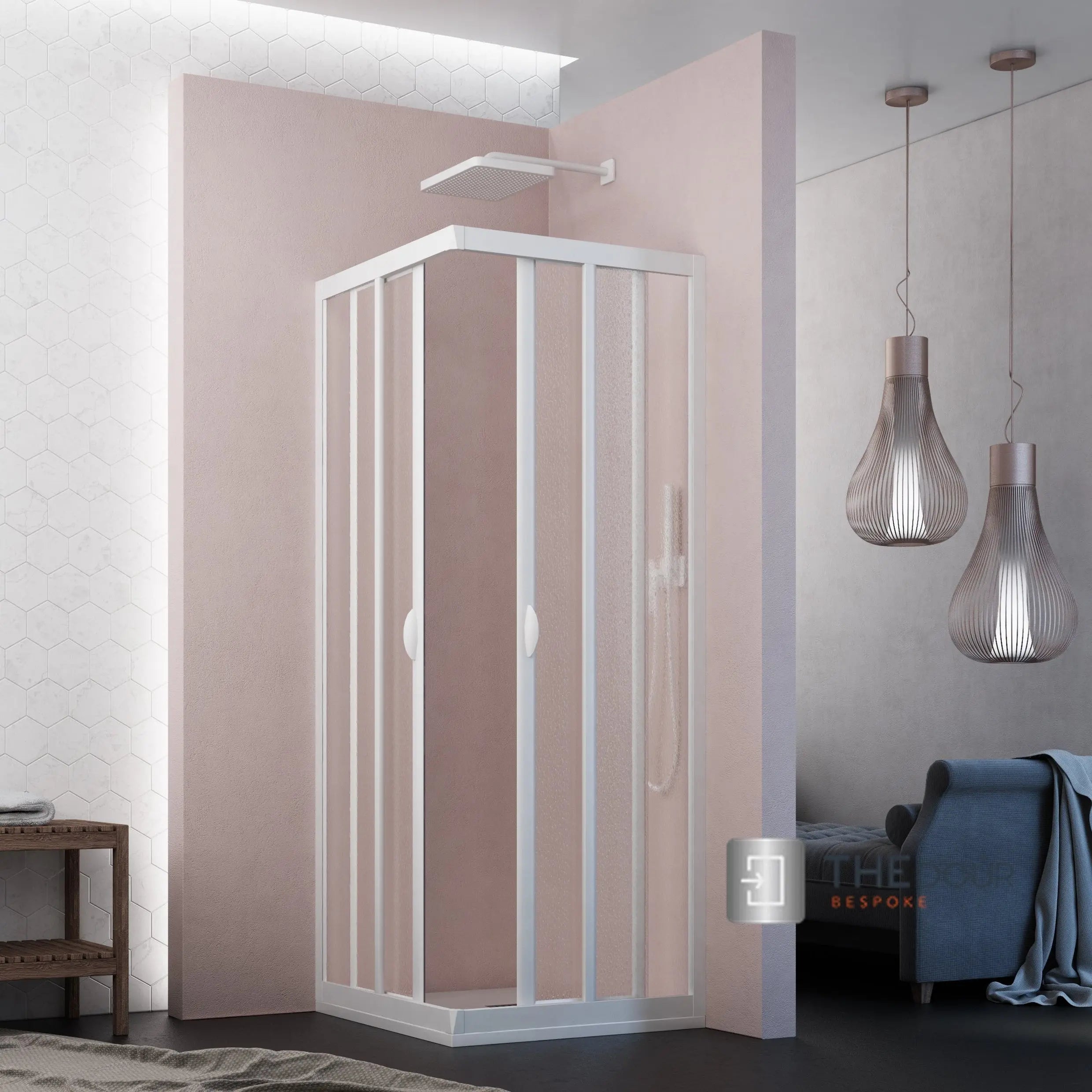 SAFEdour (ZERO Glass) Safe Double Sliding Corner Shower Enclosure for Homes, Public Spaces, Campervans & Motorhomes THEdoûr Bespoke