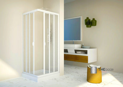 SAFEdour (ZERO Glass) Safe Double Sliding Corner Shower Enclosure for Homes, Public Spaces, Campervans & Motorhomes