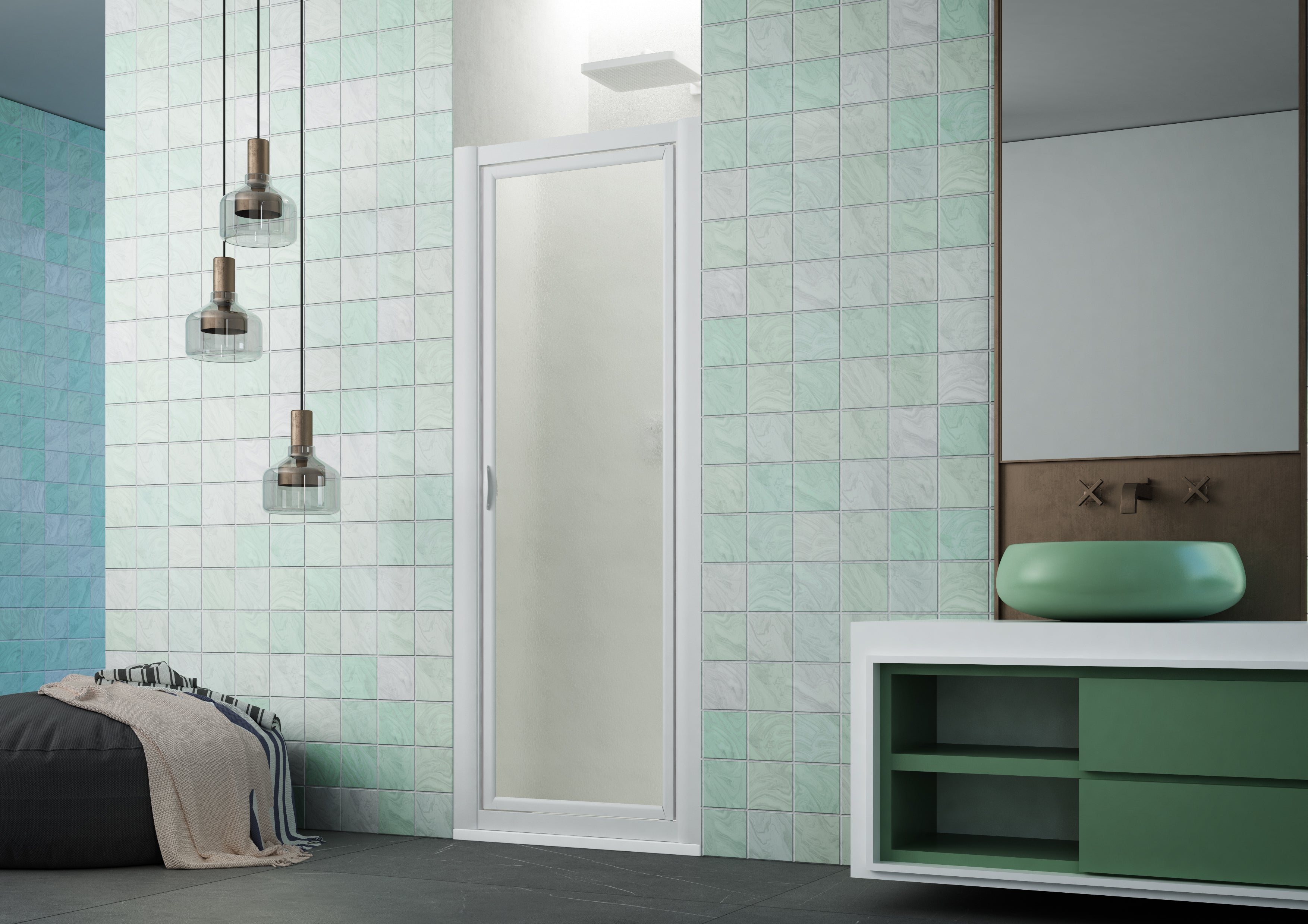 SAFEdour (ZERO Glass) Safe Pivot Shower Door for Homes, Public Spaces, Campervans & Motorhomes